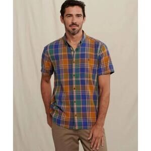 Toad&Co Eddy Shirt Men XXL Plaid Short Sleeve Organic Cotton Button Down Outdoor